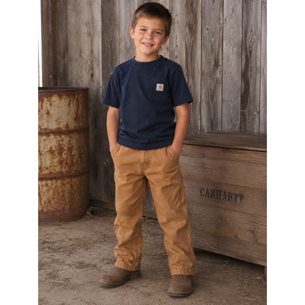 Carhartt Kids Brown Canvas Carpenter Pants Size 8 Cotton Utility Workwear